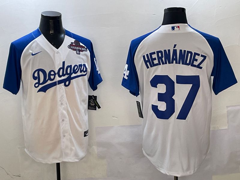 Men Los Angeles Dodgers #37 Hernandez White Blue Fashion Game 2025 Nike MLB Jersey style 5->los angeles dodgers->MLB Jersey
